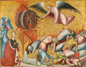 Katarzyna Aleksandryjska wyzwolona z koła, ok. 1325-1330 (tempera i złote liście na płycie)
